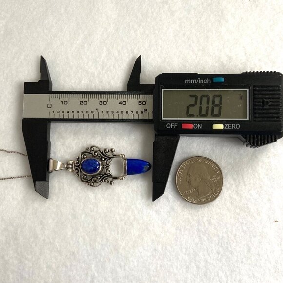 Sterling Silver 925 Lapis Lazuli Scrollwork 2 Stone Pendant Necklace 18" Chain - Picture 15 of 16